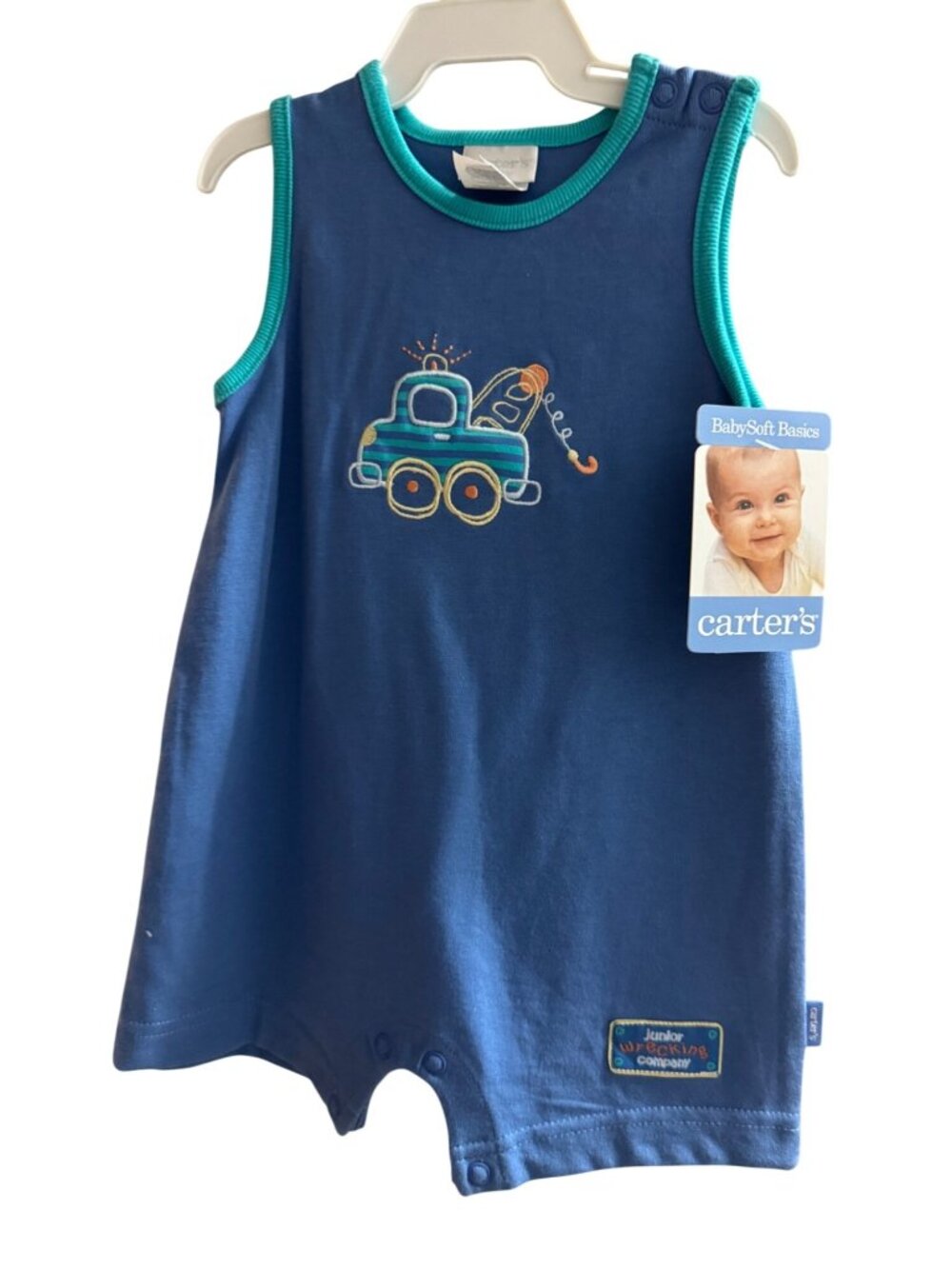 Carters BabySoft Basics Blue Romper With Truck Embroidery Size 3-6 Months